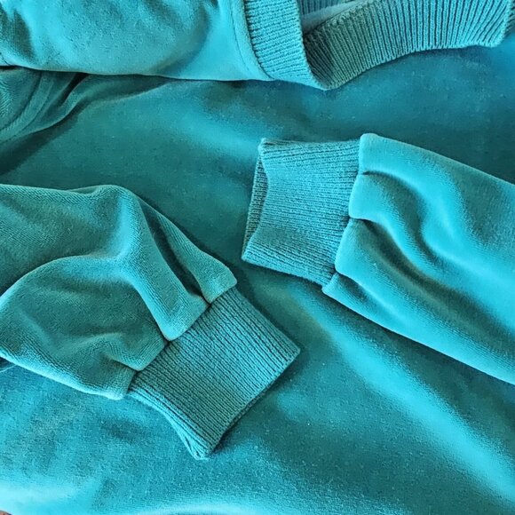 80s Womens Medium Dropwaist Velour Dress Mockneck Teal Turquoise‎ Blue Green - Picture 5 of 9